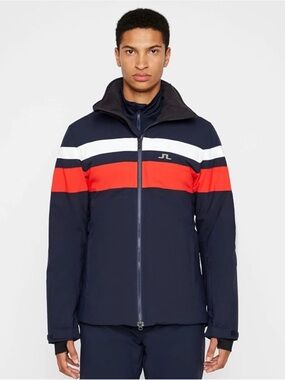 J.Lindeberg Navy Jacket with Red and White Chest Stripes